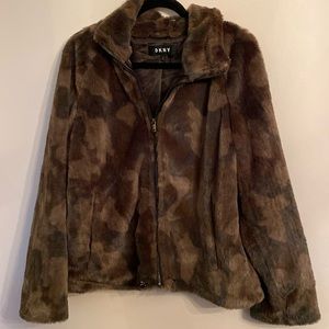 DKNY Faux Fur Camouflage Jacket Size Large